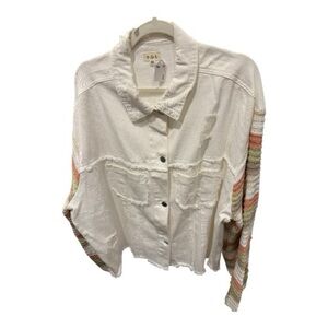 POL White Denim Jacket with Distressed Details